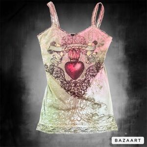 y2k tattoo lace detail tank top